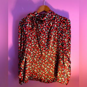 Zara red, black and green rose pattern blouse. Size medium